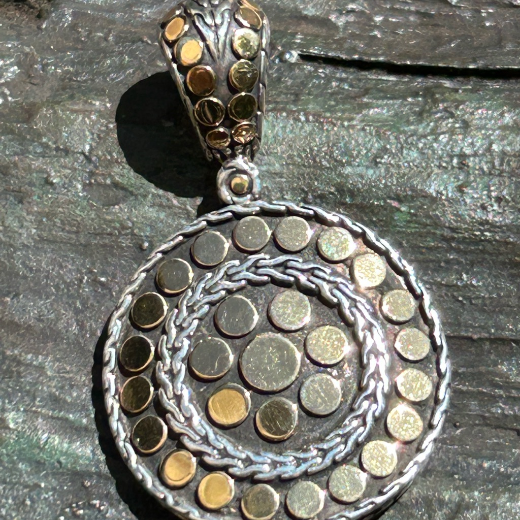 John Hardy Sterling Silver 18k Yellow Gold Dot Enhancer Pendant 675$